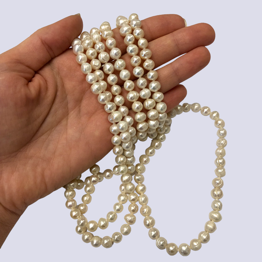 Classics White Pearl Thread Necklace, 85"