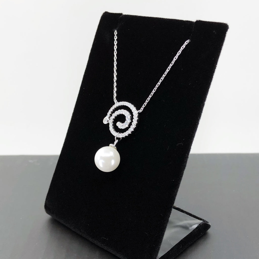 Fresh Water Pearl Swirl CZ Sterling Silver Necklace