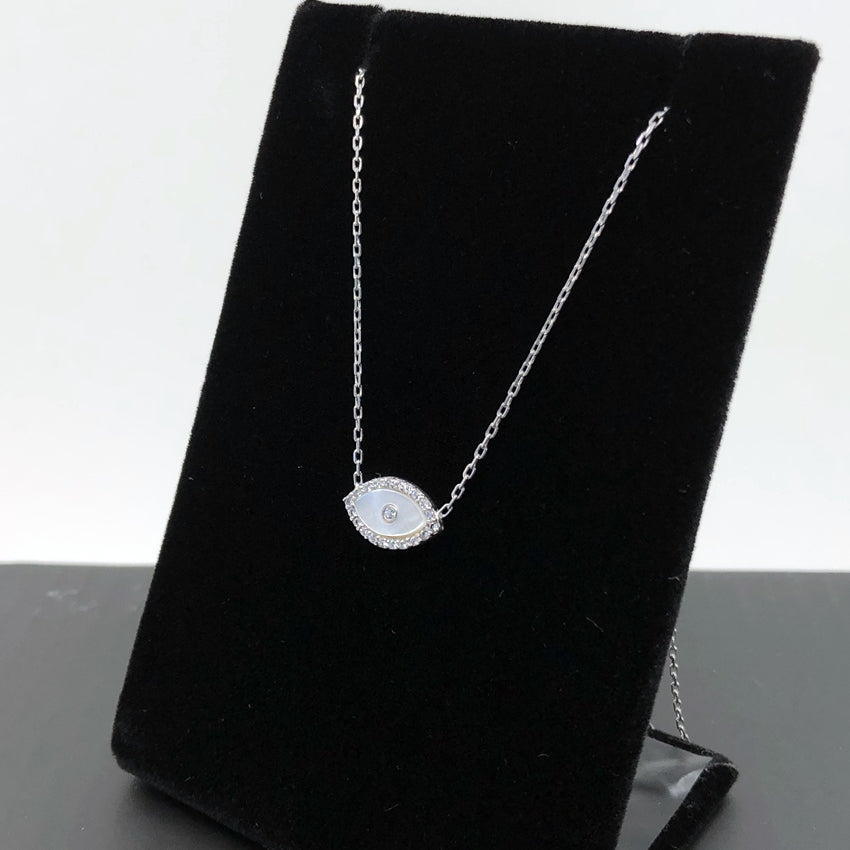 Evil Eye Necklace, Sterling Silver With Mother Of Pearl And Micropave CZ
