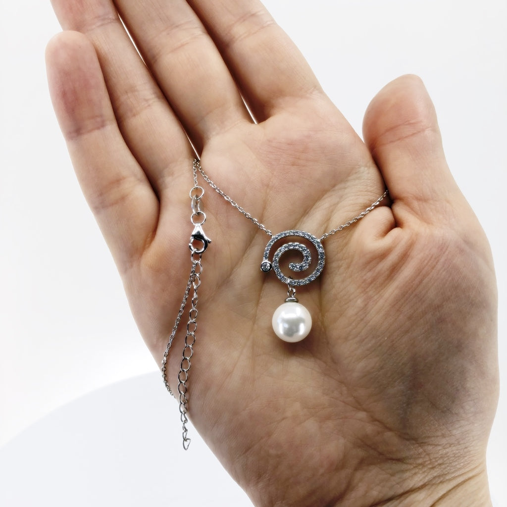 Fresh Water Pearl Swirl CZ Sterling Silver Necklace