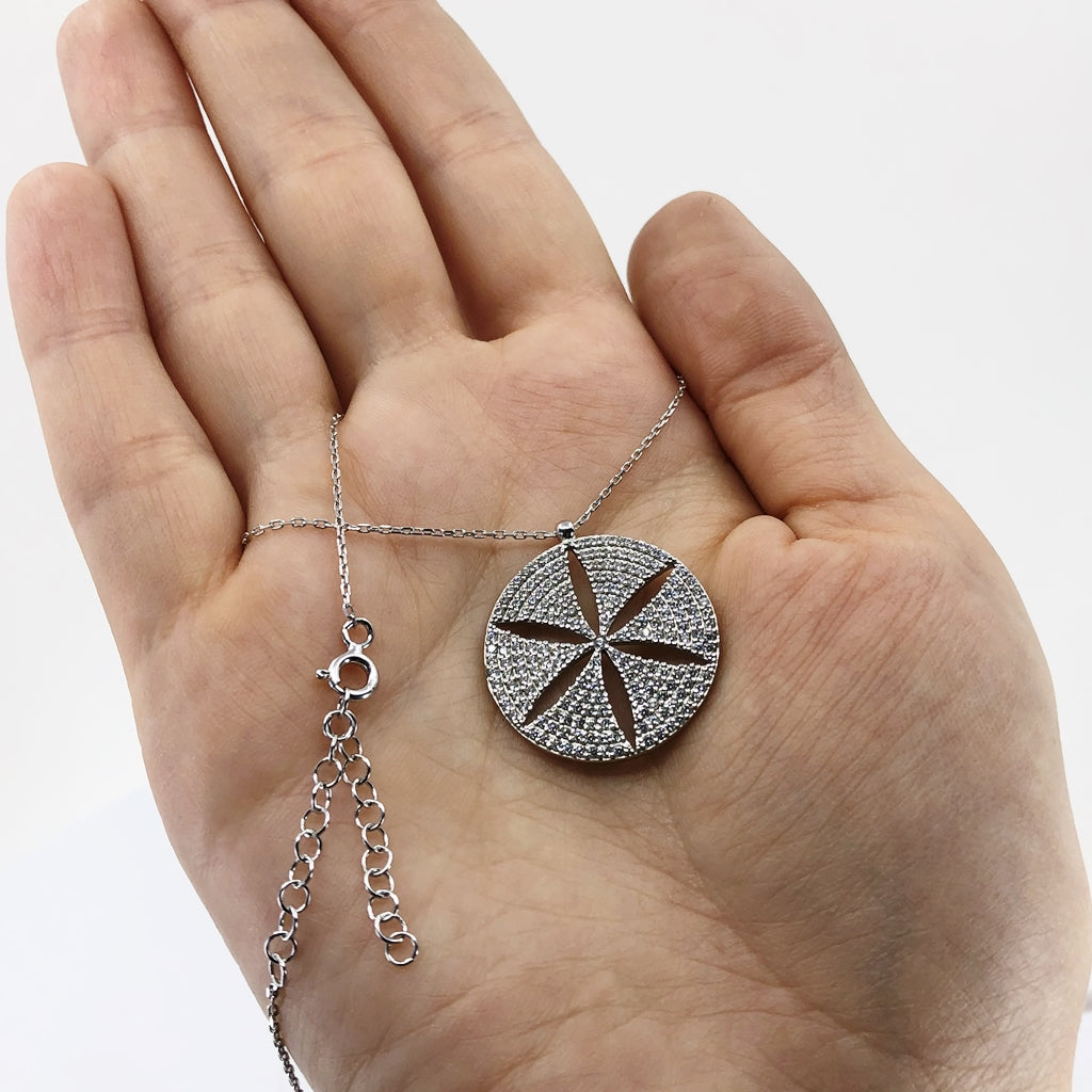 Sand Dollar Sterling Silver Necklace With Micropave CZ