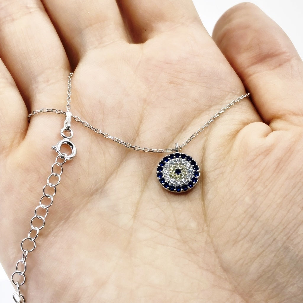 Evil Eye Micropave CZ Sterling Silver Necklace