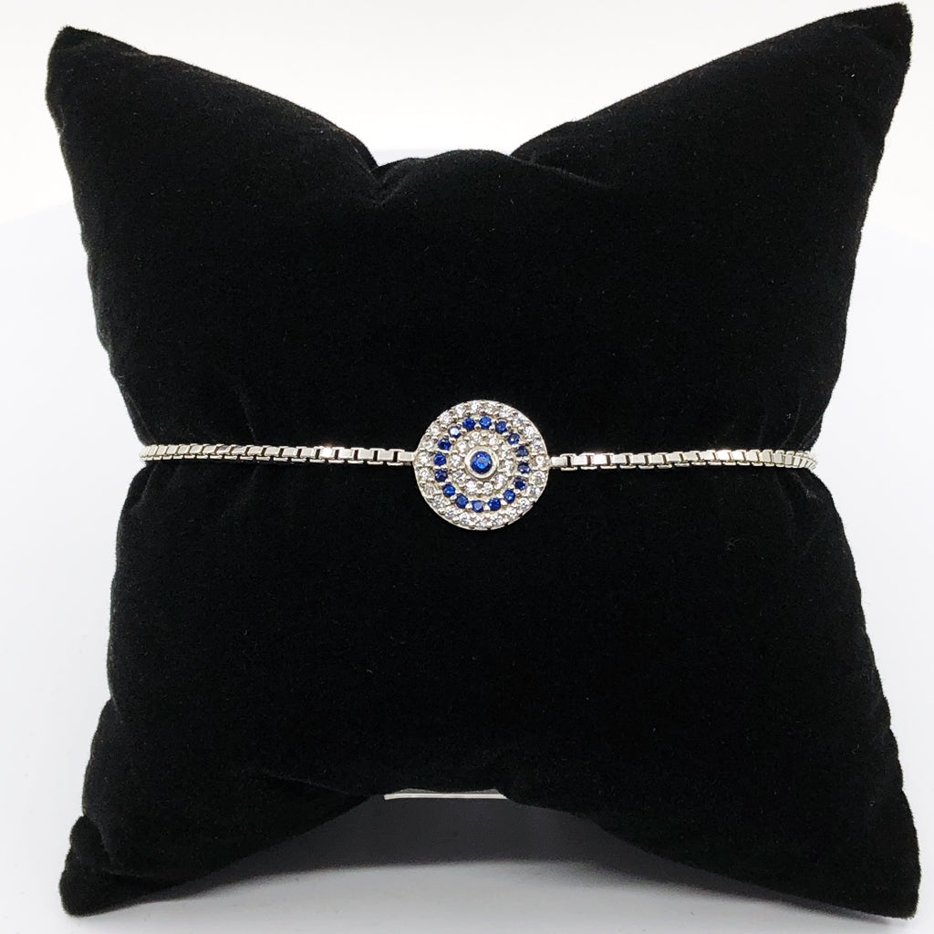 Evil Eye Micropave Sterling Silver Adjustable Bracelet