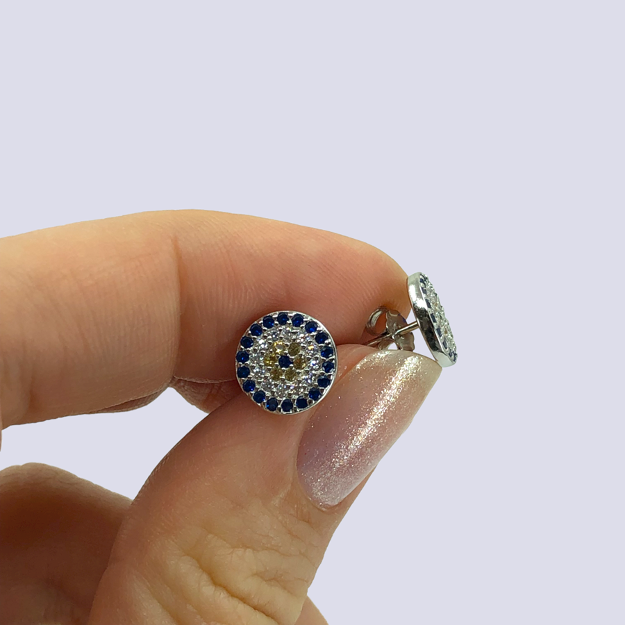 Evil Eye Sterling Silver And CZ Stud Earrings