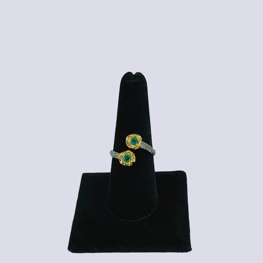 Silver Ring With Emerald, Size 8 (Adjustable)
