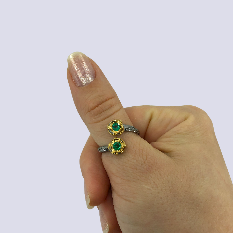 Silver Ring With Emerald, Size 8 (Adjustable)
