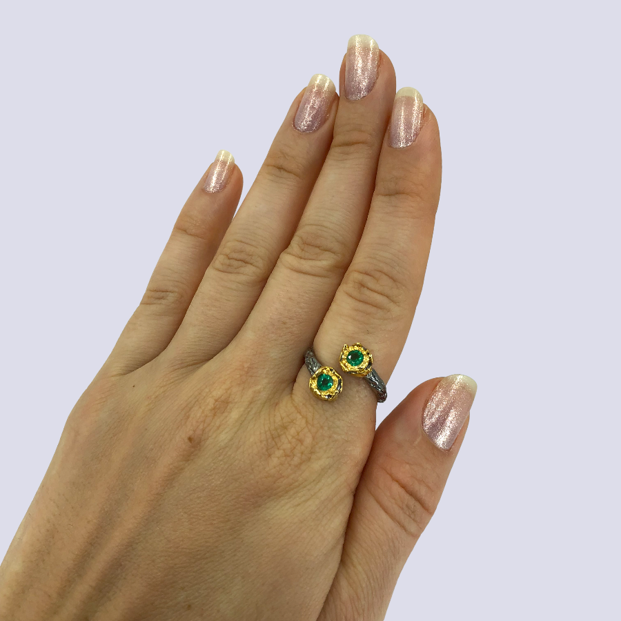 Silver Ring With Emerald, Size 8 (Adjustable)
