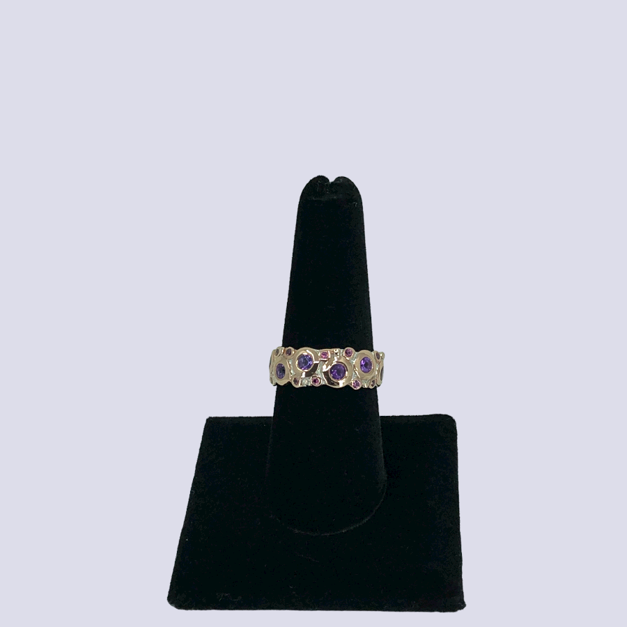 Silver Ring With Amethyst and Rhodolite, Size 9