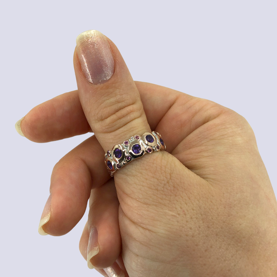 Silver Ring With Amethyst and Rhodolite, Size 9