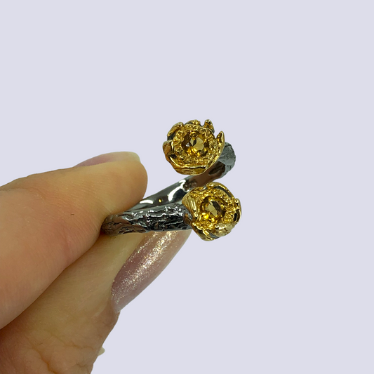Silver Ring With Citrine, Size 8 (Adjustable)