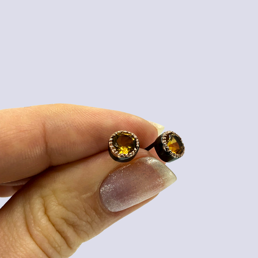 925 Silver Studs Inlaid With Citrine