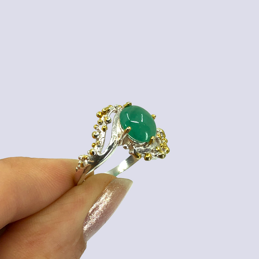 Sterling Silver Solitaire Ring With Emerald, Size 9