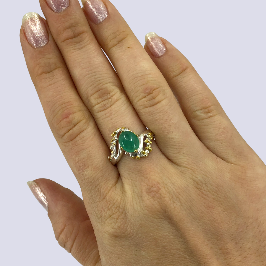Sterling Silver Solitaire Ring With Emerald, Size 9