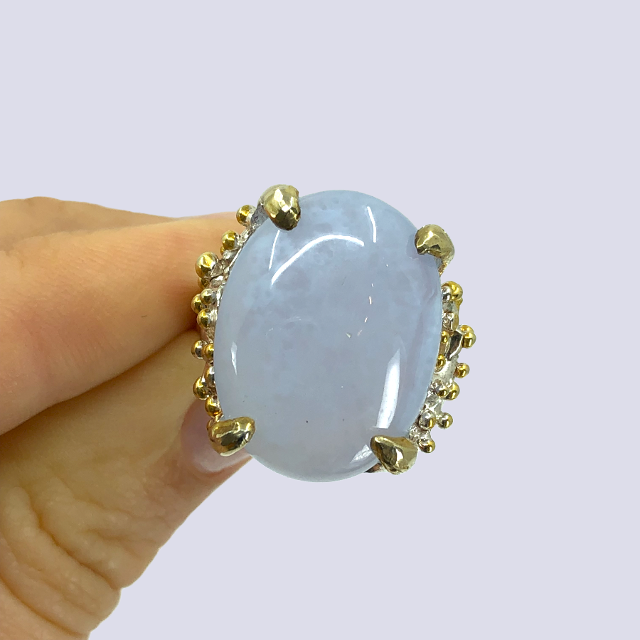 Charming Blue Chalcedony Ring in Sterling Silver, Size 8