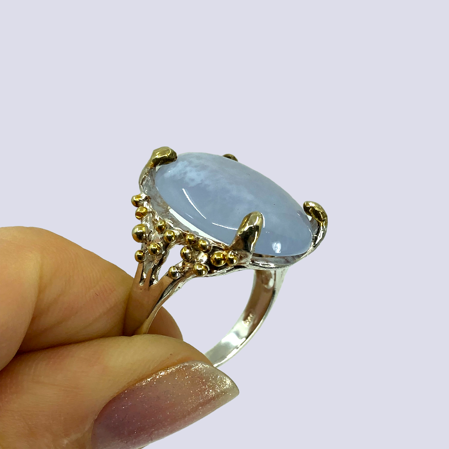 Charming Blue Chalcedony Ring in Sterling Silver, Size 8