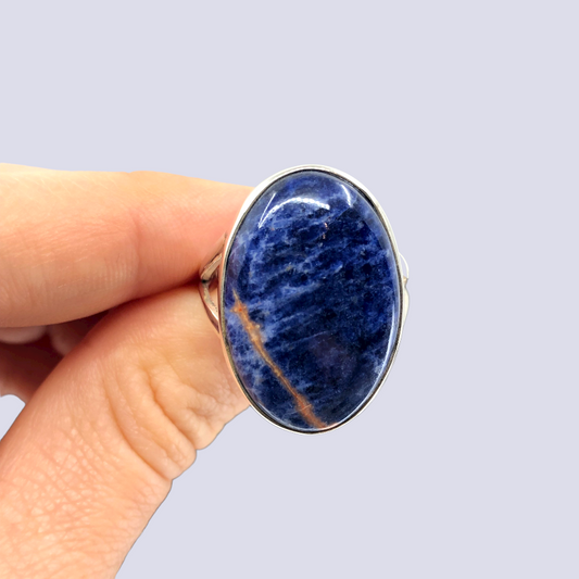Sterling Silver Ring With Big Oval Sunset Sodalite, Size 10