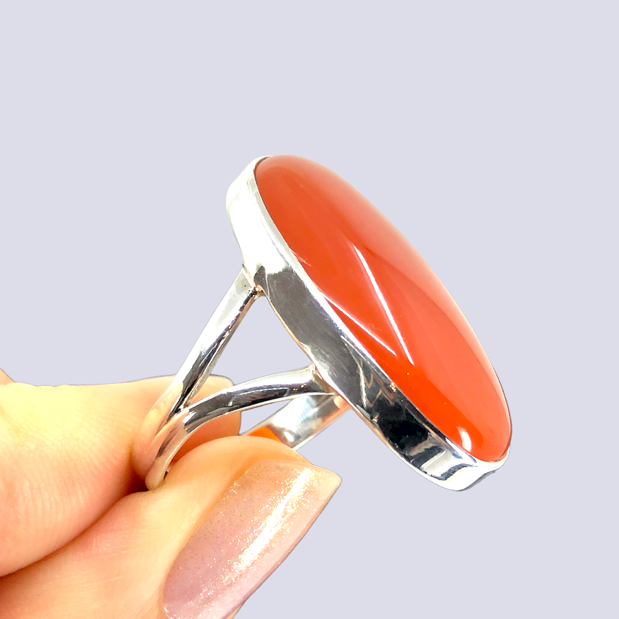 Sterling Silver Ring With Carnelian, Size 10.5
