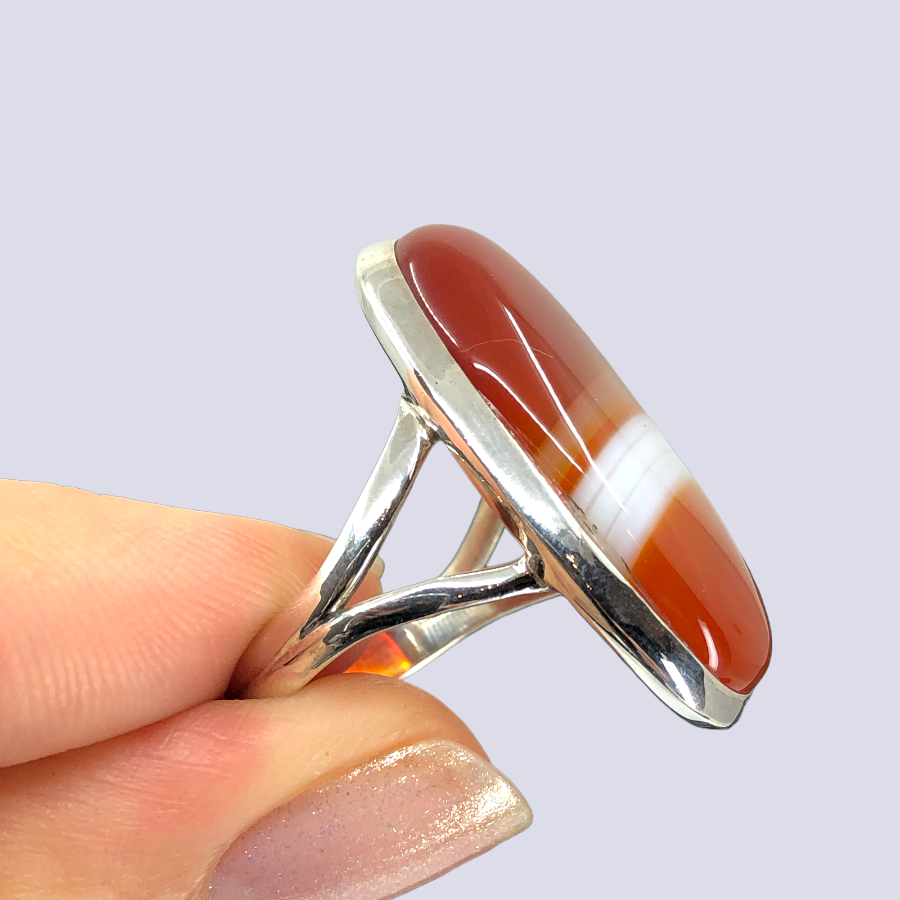 Sterling Silver Ring With Red Banded Agate, Size 9