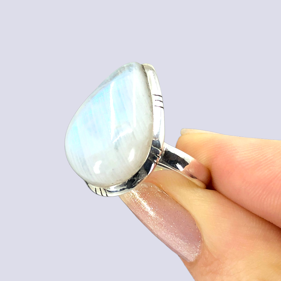 Sterling Silver Ring With Moonstone, Size 9