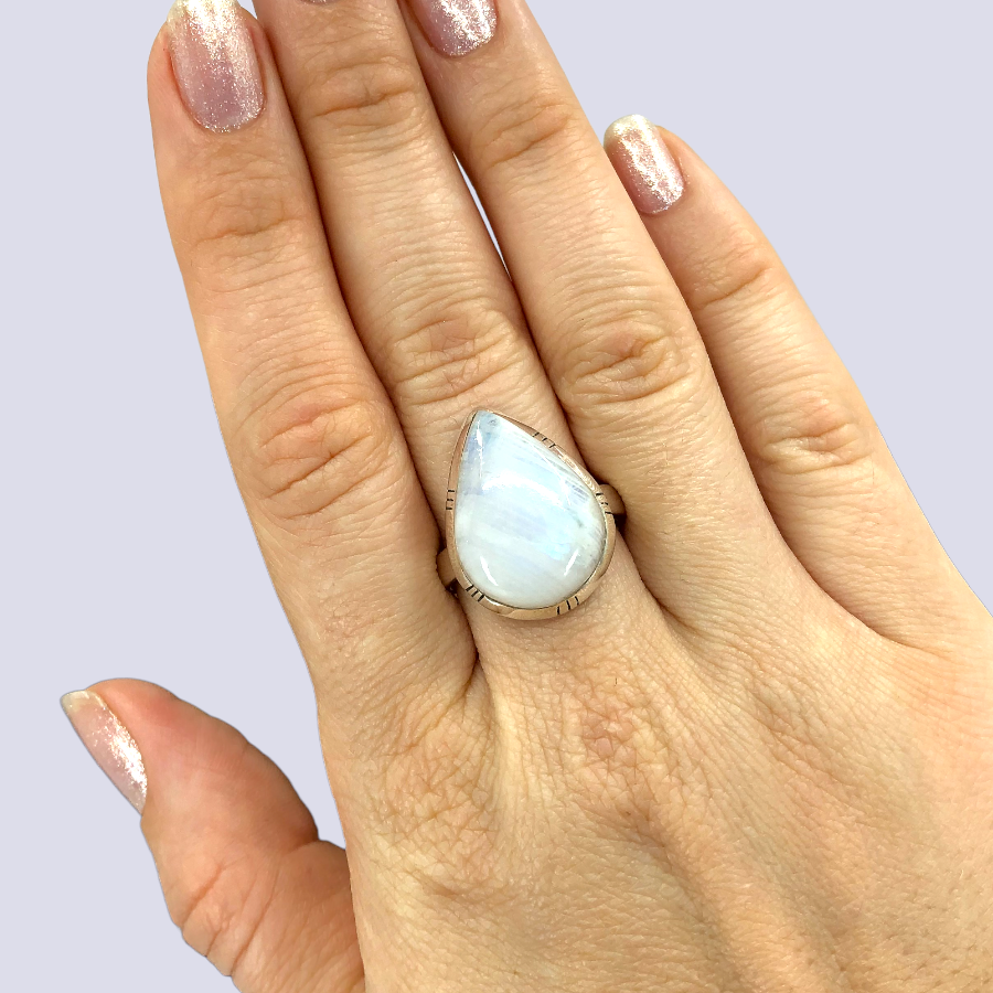 Sterling Silver Ring With Moonstone, Size 9