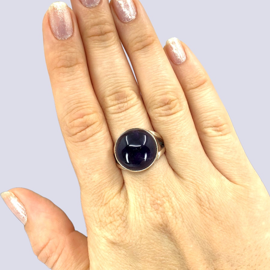 Sterling Silver Ring With Amethyst, Size 9