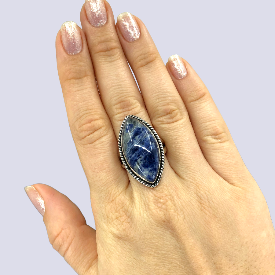 Sterling Silver Ring With Sodolite, Size 9