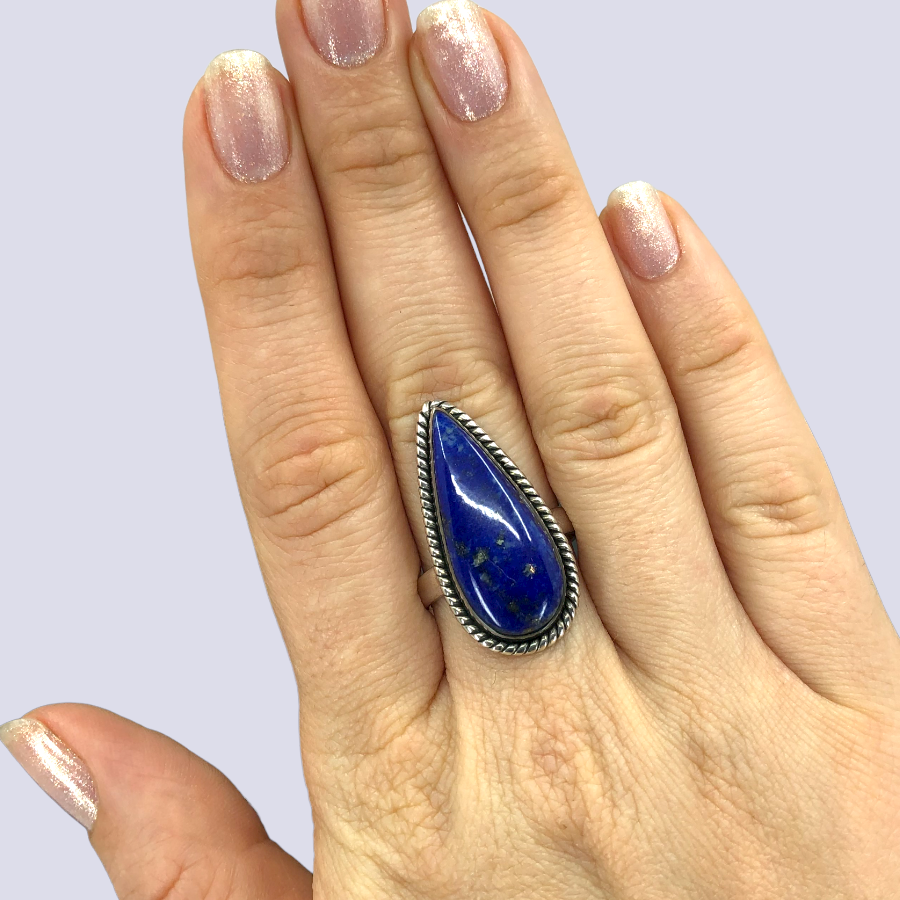 Sterling Silver Ring With Lapis Lazuli, Size 9