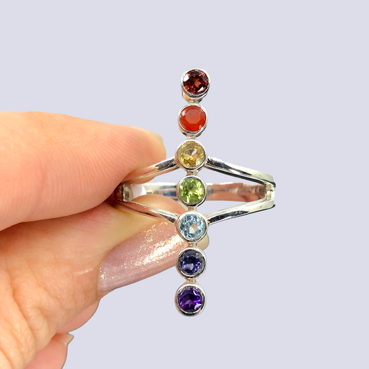 Chakra Gemstones Sterling Silver Ring