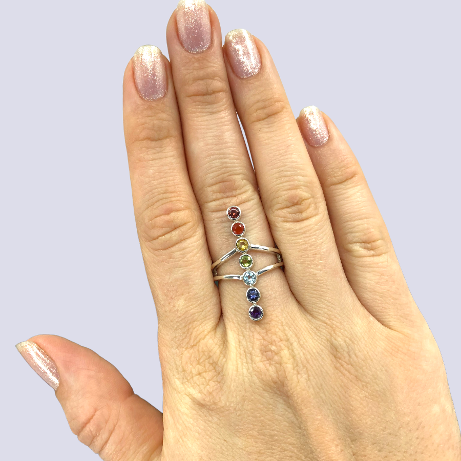 Chakra Gemstones Sterling Silver Ring
