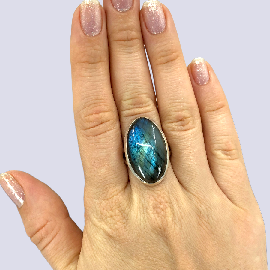 Sterling Silver Ring With Labradorite, Size 8