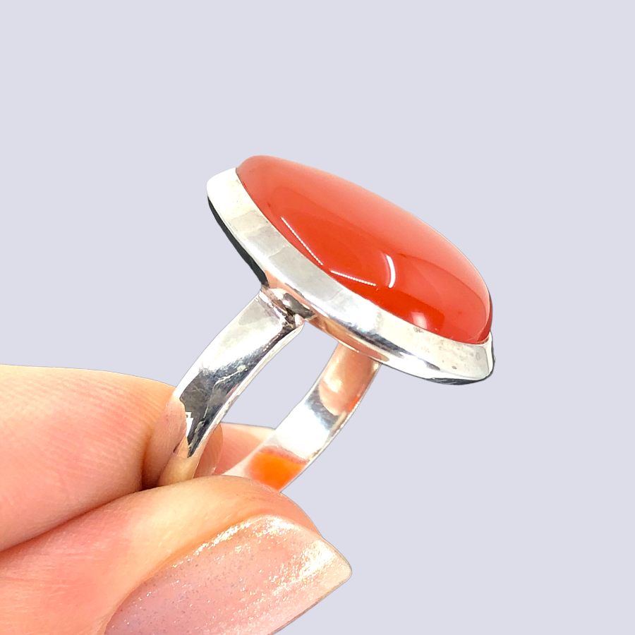 Sterling Silver Ring With Carnelian, Size 8