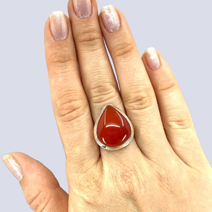 Sterling Silver Ring With Carnelian, Size 8