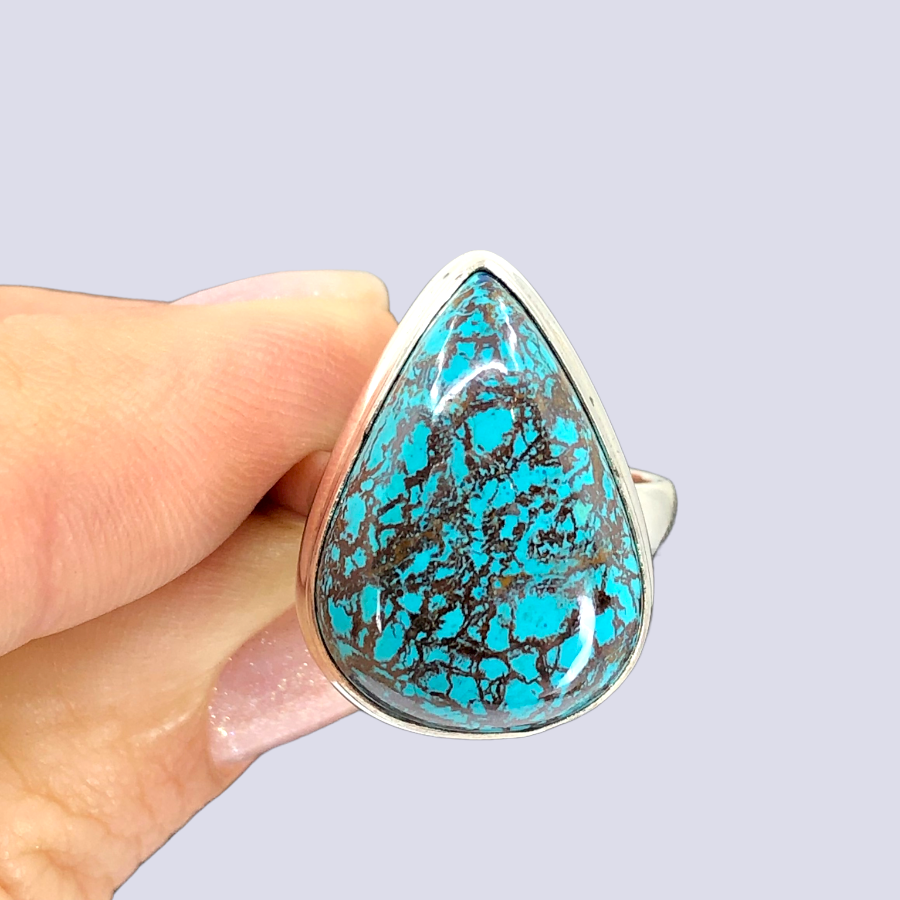 Sterling Silver Ring With Azurite Chrysocolla, Size 6