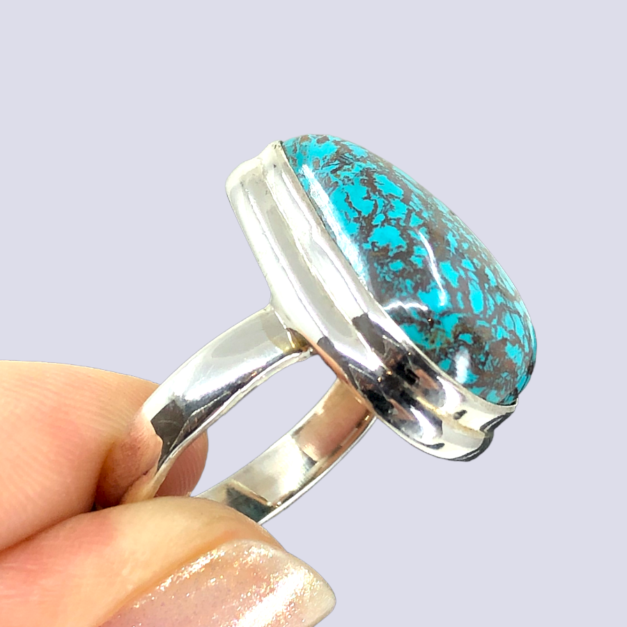 Sterling Silver Ring With Azurite Chrysocolla, Size 6