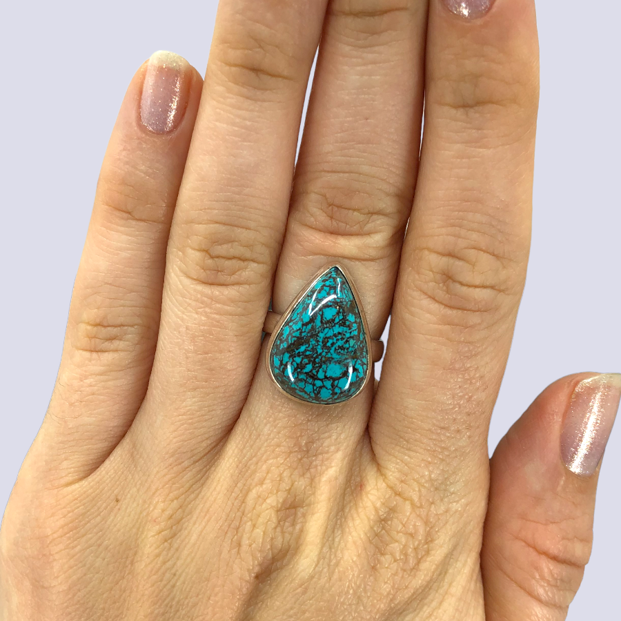 Sterling Silver Ring With Azurite Chrysocolla, Size 6