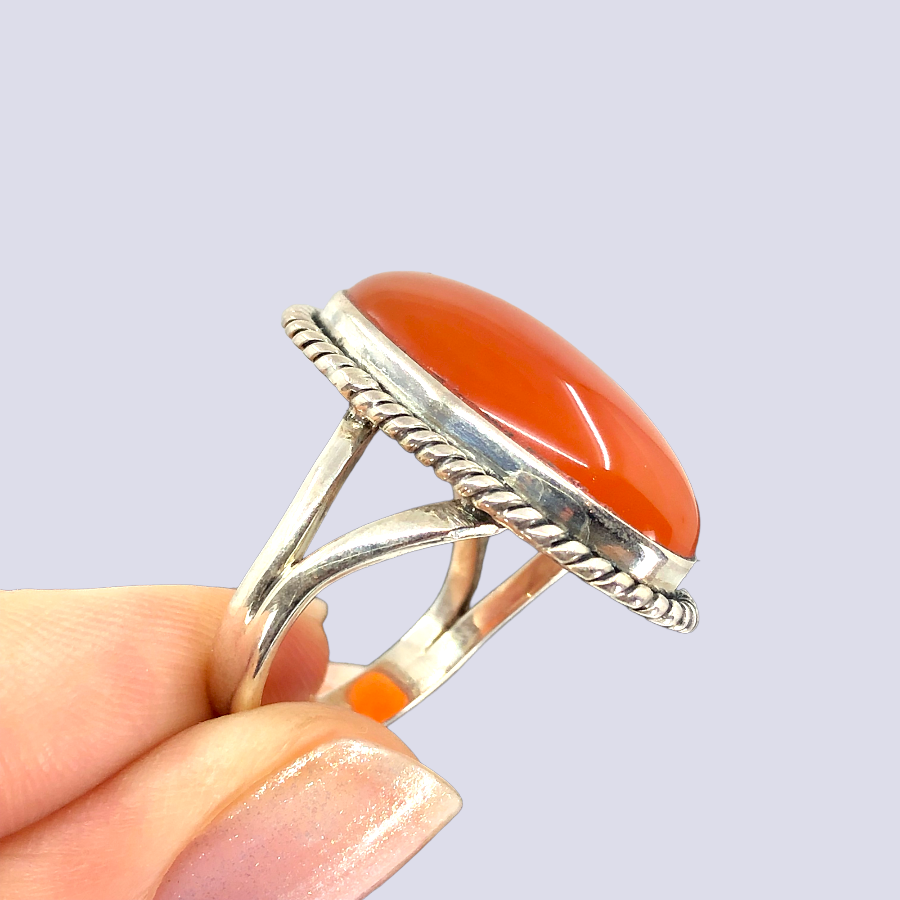 Sterling Silver Ring With Carnelian, Size 7.5