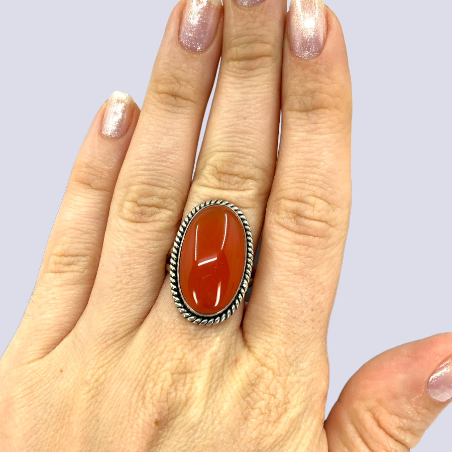 Sterling Silver Ring With Carnelian, Size 7.5