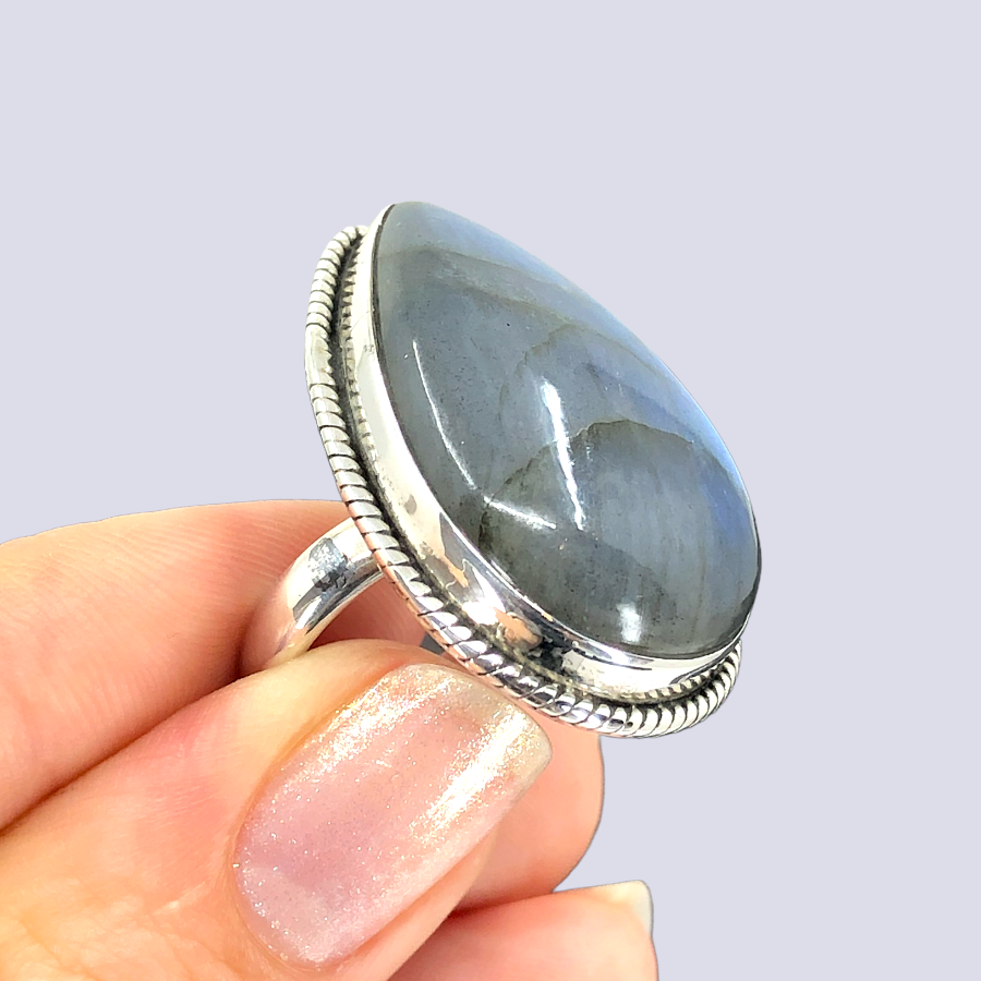 Sterling Silver Ring With Big Labradorite, Size 6
