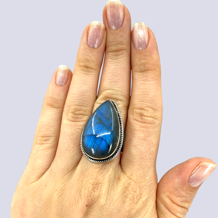 Sterling Silver Ring With Big Labradorite, Size 6