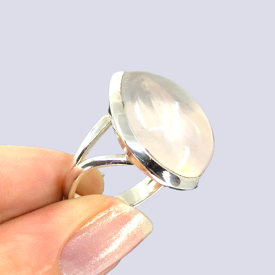 Sterling Silver Ring With Rose Quartz, Size 6.5