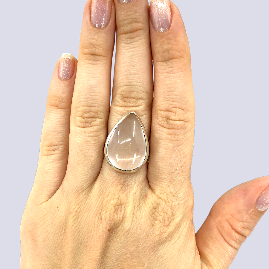 Sterling Silver Ring With Rose Quartz, Size 6.5