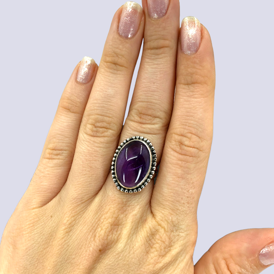 Sterling Silver Ring With Lilac Amethyst, Size 6