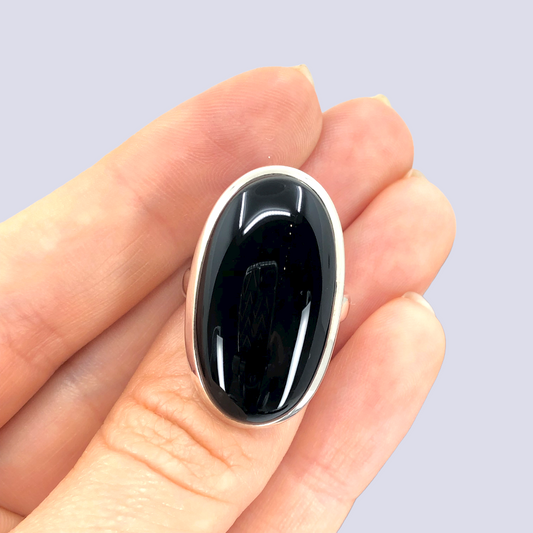 Sterling Silver Ring With Black Onyx, Size 6