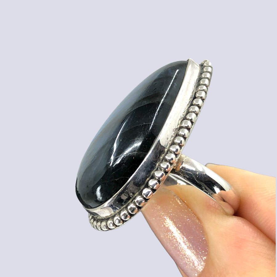 Sterling Silver Ring With Big Labradorite, Size 6