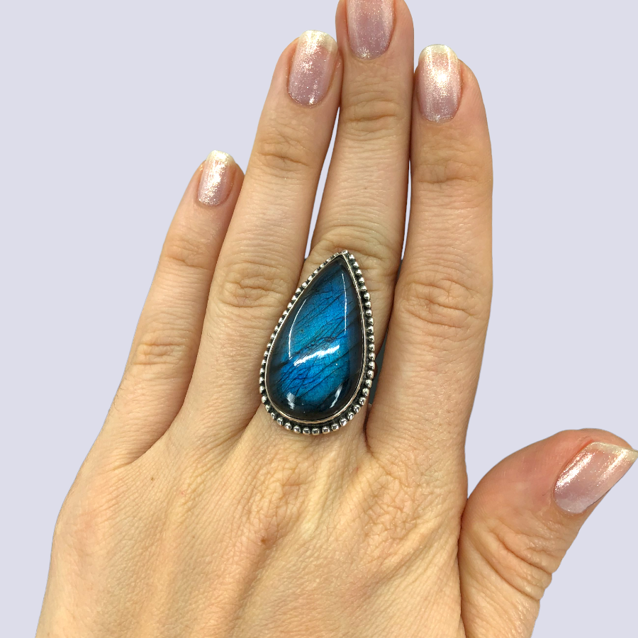 Sterling Silver Ring With Big Labradorite, Size 6