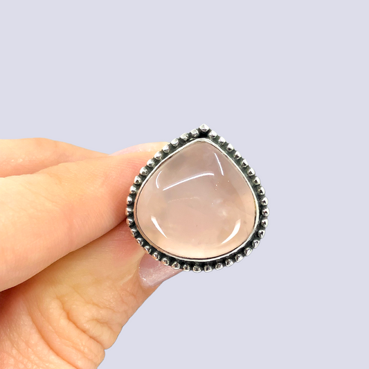 Sterling Silver Ring With Rose Quartz, Size 6