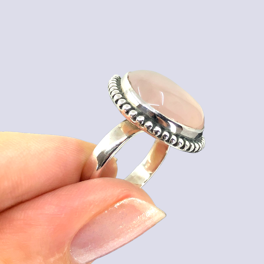 Sterling Silver Ring With Rose Quartz, Size 6
