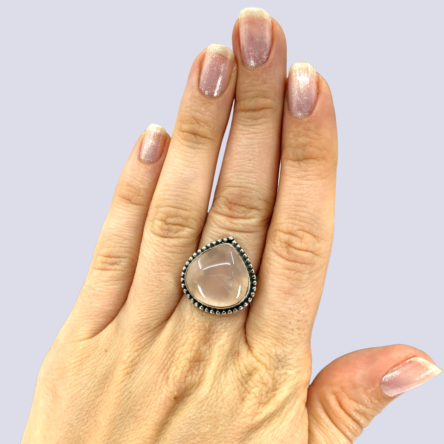 Sterling Silver Ring With Rose Quartz, Size 6