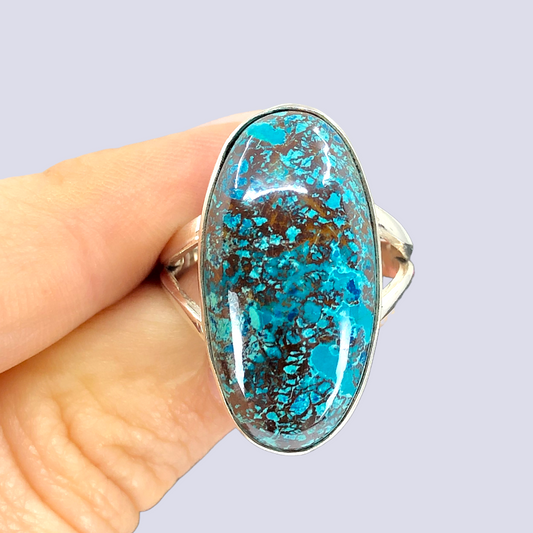 Sterling Silver Ring With Azurite Chrysocolla, Size 7