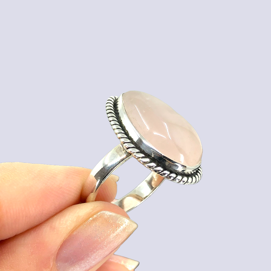 Sterling Silver Ring With Rose Quartz, Size 8